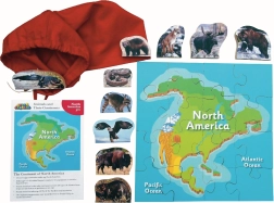 Nordamerika og dens dyr – træpuslespil med 16 brikker og 10 dyr