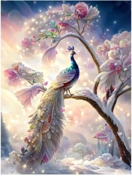 Diamantmosaik - Påfugl på gren