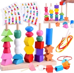 Træ læringspuslespil og snøresæt med 25 dele