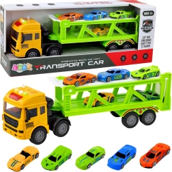Grønt transport-bugseringssæt med små biler med lys og lyde