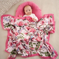 Bambus Musselin Tæppe Magnolia Lovebirds 106x106 cm