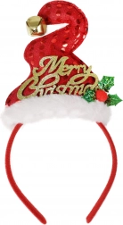 Julehårbøjle med lille nissehue og klokke Merry Christmas