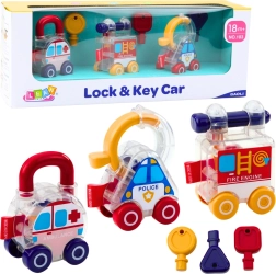 Pædagogisk bilsæt med nøgler Politi, Brandvæsen, Ambulance