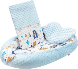 Luksuriøst babyrede med pude og dyne af Minky, blå – New Baby