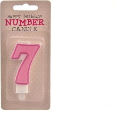 Kagelys tal 7 i pink, 7 cm
