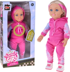 Dukke i træningsdragt 48 cm med langt blond hår