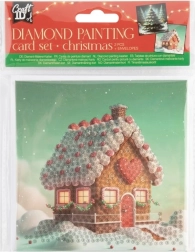 Diamantmaling – julekort med honningkagehus og juletræ 13×13 cm