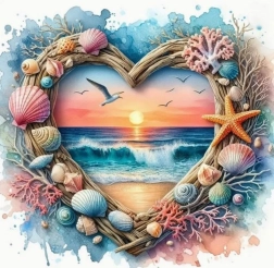 Diamond painting hjerte med udsigt over stranden 30 × 40 cm
