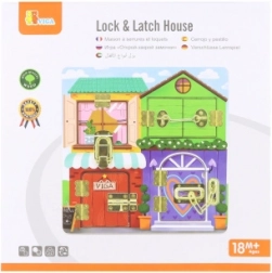 Træ-manipulationsplade hus Montessori med låse og beslag