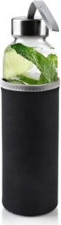 Glasflaske til vand med neoprenetui 490 ml sort