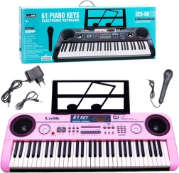 Elektronisk keyboard med 61 tangenter, mikrofon og USB – Rosa