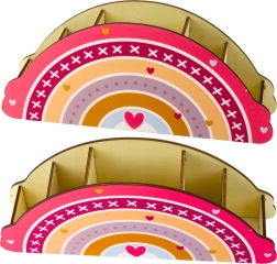 Træskrivebordsorganizer til børn i pink med regnbuemotiv