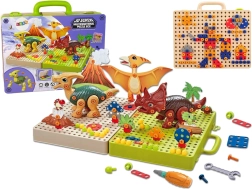 Byggesæt med dinosaurer og skruetrækker