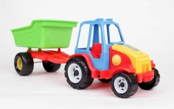 Plasttraktor med tipbar aftagelig trailer til børn