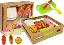 børnesæt med madvarer med velcro i stabelbar kasse