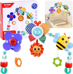 farverig ophængt bue til barnevogn, seng og autostol til babyer