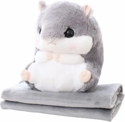 Plyschet hamster 3-i-1 med tæppe og håndvarmer, grå 35 cm