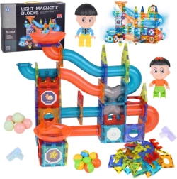 Magnetiske lysende 3D-klodser – stor kuglebane, 142 dele