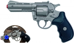 Politi-revolver i metal, sølvfarvet, 8 skud