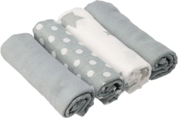 Bomuldsmusselinbleer NEW BABY Softy med print 70 × 70 cm, 4 stk., grå-hvide