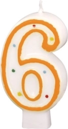 Fødselsdagslys med tallet 6 hvid med farvede prikker