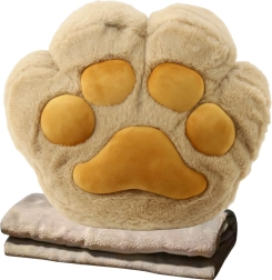 Plys pude med håndlomme og tæppe, beige 40 cm