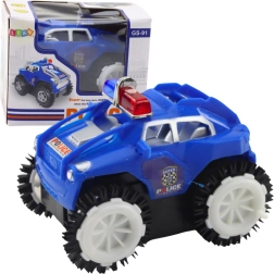 Politibil, der vender rundt med lys- og lydeffekter, blå