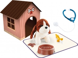 Plyshund med hundehus og lille taske 18 cm