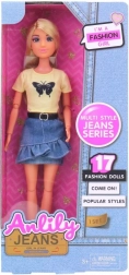 Dukke Lili i Denimnederdel 30 cm