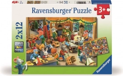 Ravensburger puslespil Julemagi på legetøjsfabrikken 2x12 brikker