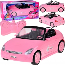 Pink RC cabriolet til dukker med LED-lys og fjernbetjening