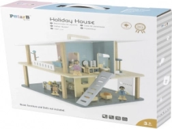 Træferie-dukkehus med terrasse