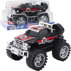 Terrængående bil med baghjulstræk, store hjul, rød‑sort