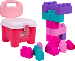 Sæt med bløde byggeklodser og pink opbevaringsstol