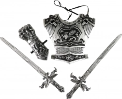 Ridderudstyrssæt med sølvfarvede sværd til børn