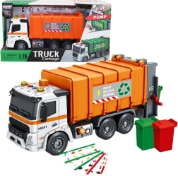 Interaktiv skraldebil Woopie med lyd- og lyseffekter i skala 1:16