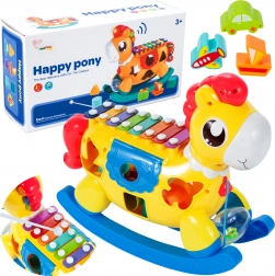 Gyngehest med sorter og bækkener