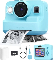 Børnekamera med instantprinter og video, 3 ruller papir, lyserød