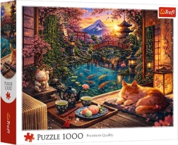 Puzzle med 1000 brikker – kat i en sakura-have