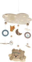 Hængende karrusel med bamse af naturligt træ