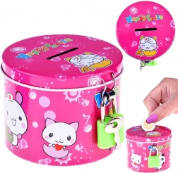 Rosa metalsparebøsse med hængelås Happy Smile