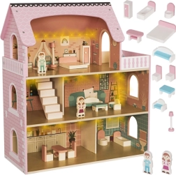 Trædukkehus med LED-belysning og møbler KRUZZEL