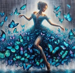 Diamantmaleri danserinde med sommerfugle 30 × 40 cm