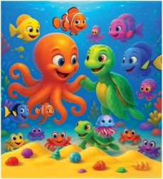 Træpuslespil blæksprutte og skildpadde WOODEN CITY, 20 brikker