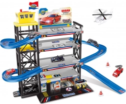 Stor parkeringsgarage med heliport