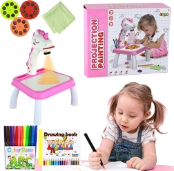 Tegneprojektor enhjørning – lyserødt sæt med tuscher og skiver