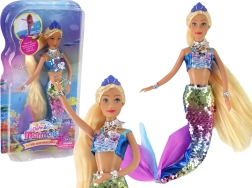 Havfruedukke med lange blonde lokker og skællet hale