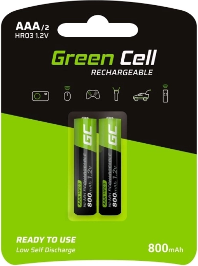 Genopladelige batterier green cell aaa hr03 800 mah 2 stk