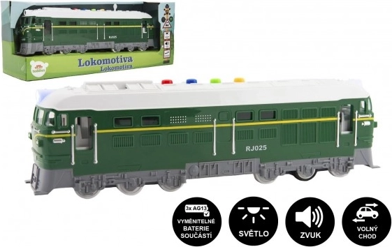 Plastlokomotiv på batterier med lyd og lys 35 cm – Grøn