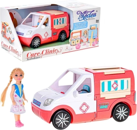 Ambulance med dukke og tilbehør